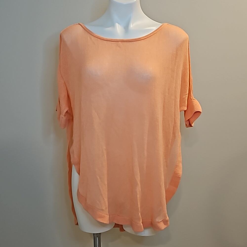 Victoria's Secret Knit Poncho Shirt Peach Coral Short Sleeve Pullover Top
